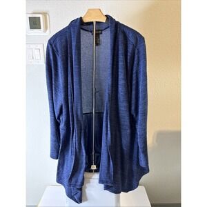 Karen Brooks Women's Open Front Long Sleeve Cardigan Sweater Blue Plus Size 3XL